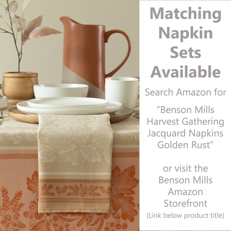 Benson Mills Harvest Gathering Heavyweight Engineered Jacquard Fabric Table Cloth, DÃ©cor for Fall, Harvest and Thanksgiving Tablecloth (Taupe, 60" x 104" Rectangular) - Image 2